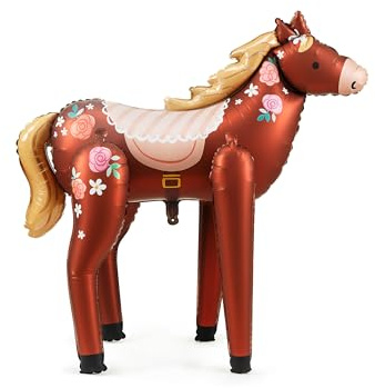 Globo de aluminio con forma de caballo de 101 x 105 cm, XXL, para helio o aire, para cumpleaños infantiles, niñas, cumpleaños, animales, decoración de cumpleaños y fiestas, color marrón