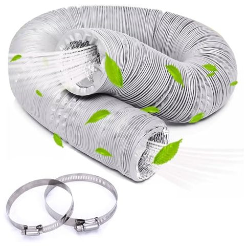 Yixinly Abluftschlauch Ø 100mm Länge 6 M, Doppelschichtiges Flexschlauch aus Verdicktem PVC und Aluminiumfolie, mit 2 Schlauchschelle Edelstahl für Abzugshaube, Klimaanlagen, Rohrventilator (Weiß)