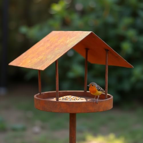 Maxito Vogelhaus mit Ständer wetterfest aus Metall und stabilem Stand 158 cm hoch als Gartendeko im Garten - Gartendeko für draußen wetterfest - Vogelfutterhaus - Vogelhäuschen