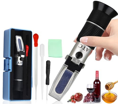 YUJUVI Refraktometer Wein Brix Refraktometer Winzer Refraktometer Honig 0-40% BRIX, 0-25% Alkohol mit ATC für Wein Bier Brauen, Honig Obst für Messung des Zuckeranteils