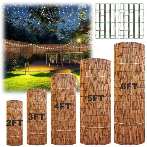 Rollo de valla de privacidad ecológica de 5 pies de alto, tejido a mano, valla natural para sombra solar e impermeable, valla de listones de privacidad, pantalla decorativa de bambú transpirable y 91