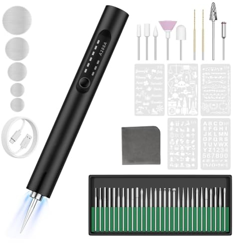 Vjsujehgy Pennarello da Incisione Elettrico con Luce, Ricaricabile Tramite USB, Strumento Rotativo Fili per Incisione su Metallo, Legno, Vetro e Plastica.