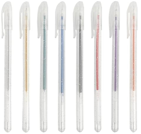 WOLMIK Juego de bolígrafos de gel metálicos, 8 unidades, para manualidades, libros de colorear, dibujar, esbozar, manualidades, etc. Punta de 1,0 mm, 8 colores