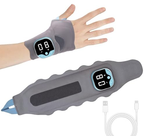 3-en-1 Masseur de poignet portable rechargeable sans fil avec 3 niveaux de chaleur et 9 intensités, soulage la fatigue des bras, des coudes, des poignets (gris)
