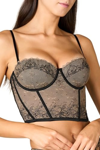 Goldenpoint Donna Bustier Boudoir in Pizzo con Ferretto e Spalline Regolabili Removibili Taglia M Colore Nero