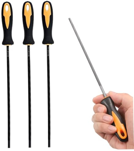 Peosaard Limas de Motosierra para afilar, Lima de Motosierra, 3 limas de Afilado de Acero de 3, 2 mm (1/8 Pulgadas), afilador de Cadena Redondo con Mango de plástico para Cadena, molienda, afilador