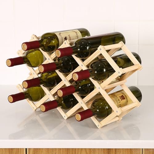 Portabottiglie impilabile in legno, per 10 bottiglie, pieghevole, autoportante, compatto, per casa, cucina, bar e armadi, ideale per cantine da banco