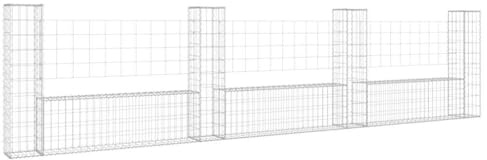 Xhnifbn Cestino per gabbioni a forma di U, 380 x 20 x 100 cm, ferro da 3,5 mm, 4 colonne, recinzione da giardino, frangivista, muro di sostegno, terrazza, giardino anteriore