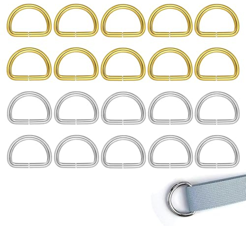 ARYIMYDP Anelli a D 20mm 20 pezzi, 10 oro chiaro 10 argento lucido, Moschettoni in Metallo Robusti per Borse Fai da Te, Cinture, Tracolle e Artigianato Uncinetto.