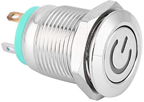 Halearo Platt huvud och silverkontakt, vattentät, automatisk återställning metallknapp med strömsymbol (3V)