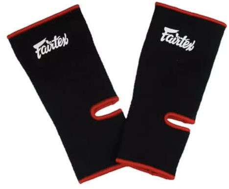 Fairtex Fußknöchel-Stütze für Muay Thai, K-1, MMA, Boxen, Kickboxen; schwarz und rot, Einheitsgröße.