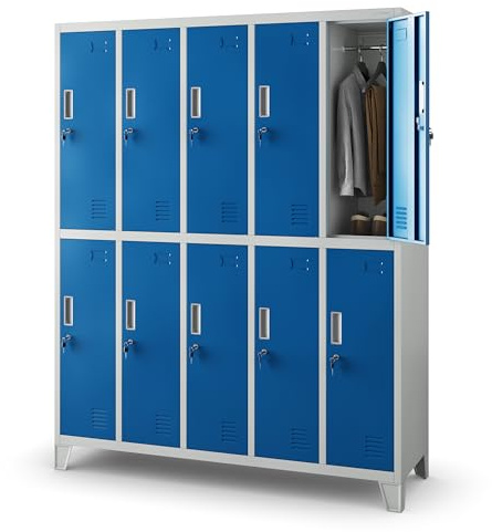 Jan Nowak Armoire Vestiaire Métallique 10 Casiers Verrouillables en Acier | Vestiaire professionnel en acier robuste, 10 casiers verrouillables avec tringle, ventilation et porte-étiquette.