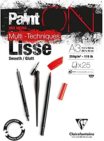 Clairefontaine 975730C - Malblock verleimt Paint'On mit 25 Blatt Zeichenpapier 29,7x42 cm 250g, Weiß glatt