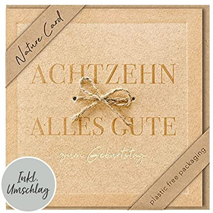 bsb - Karte zum 18. Geburtstag - Nature Card - Nachhaltige Karten zum Geburtstag - Geburtstagskarten mit Umschlag - Geburtstagskarte Frauen & Männer - Glückwunschkarte 15,5 x 15,5 cm