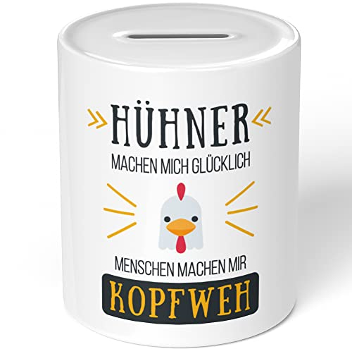 JUNIWORDS Spardose Sparbüchse, Hühner Machen Mich glücklich Menschen Machen Mir Kopfweh (1004546)
