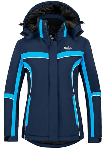 Wantdo Chaqueta de Montaña Esquí Chaqueta Impermeable Cálida Aislada con Vellón Parka con Capucha de Nieve Invierno Abrigo para Exteriores Snowboard para Mujer Azul Oscuro XL