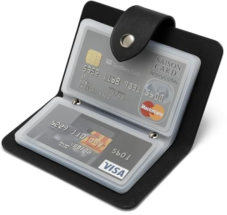 24 Slot Basic Card Holder for Men or Women | Black PU Leather Card Wallet | Slim Light Credit Card Wallet | Minimalist Small | Drivers License | Business Cards | Debit | Cardholder Pockets Organiser