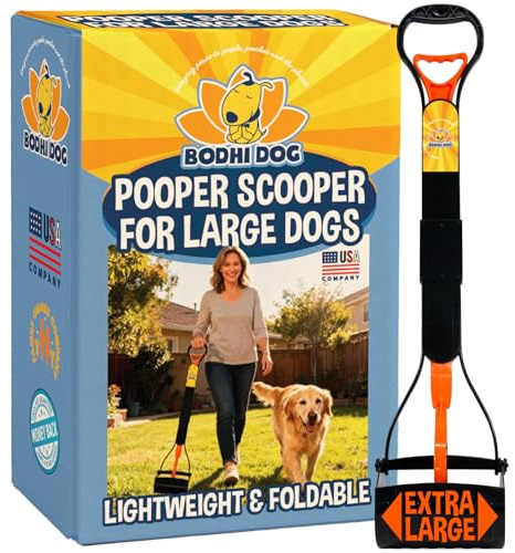 32 Tall Non-Breakable Pooper Scooper for Large Dogs - Lightweight, Foldable Design with Extra-Long Handle (Orange)