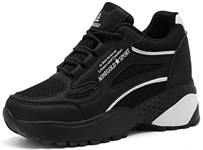 AONEGOLD Zapatillas deportivas para mujer, cuñas con tacón de cuña, zapatillas de deporte, zapatillas de correr, malla transpirable, zapatos casuales, Negro 3802, 40 EU