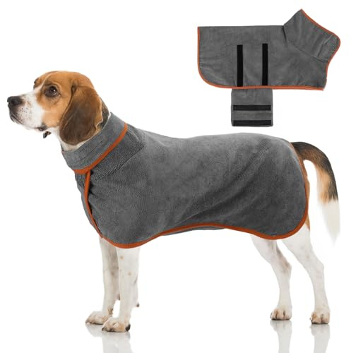 Jostift Accappatoio per cani extra assorbente, ad asciugatura rapida, asciugamano per cani con spalline regolabili per cani di taglia grande media e piccola taglia (grigio)