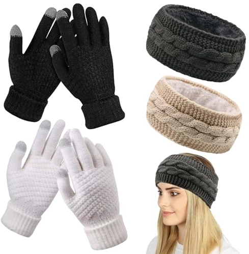 TYXHXTF 2 PCS Headbands Running Headban Ear Warmer Knitted Thermal Twist Headbands Winter Headband for Girls Women Head Wrap Winter Shopping Skiing Running (Gray, Beige)