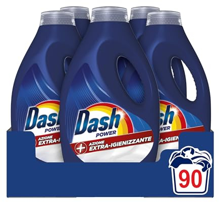Dash Power Detersivo Liquido Lavatrice, 90 Lavaggi (18x5), Azione Extra-Igienizzante, Contro Sporco E Batteri, Efficace Anche A Freddo E In Cicli Brevi