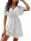 Satohom Womens Midi Summer Solid Relaxed Comfort Dresses Pleated Waist V-Neck Wrap Versatile Dress Chiffon Ruffle Short Sleeve Cute Beach Tie Waist Dresses Lady Trendy Tunic Casual Dress White