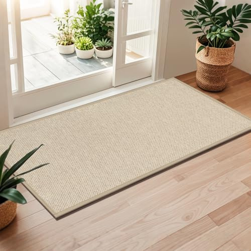 LEKEEPGO Tapis Entree Interieur, Paillasson Interieur Entree Antidérapant, Tapis intérieur Entree Absorbant Lavable, Tapis d'Entrée Fin Tapis de Porte pour Entrée, Couloir, Cuisine, Kaki, 60 x 120 cm