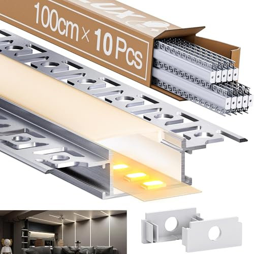 10 x LED Trockenbauprofil 1M Aluminium Profil Schiene Unterputz Kanal und Diffusor Aufputz für Indirekte Beleuchtung Decke (LED Drywall Profile -1M, 10)