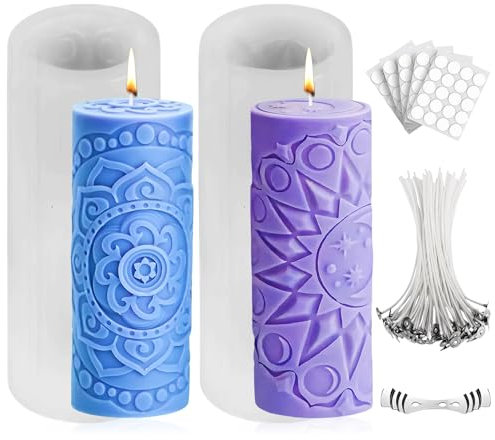 Kerzen Gießform,2 Stück 12CM Zylinderförmige Kerzen Formen,DIY Kerzen Formen Silikon Mit Kerzendocht,Zylinder Kerzengießform,Silikon Kerzenform Für Kerzenherstellun,Geschenk,Ornamente