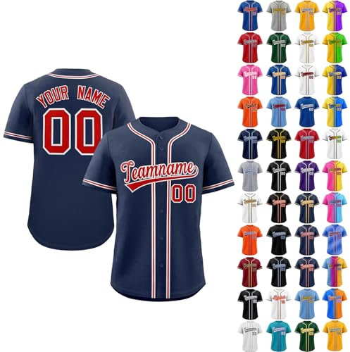 Baseball Trikot Herren Personalisierte Baseball Trikots Individuelle Baseball Shirts für Männer Damen Kinder, Druck-Namen&Nummer, Mehrfarbig