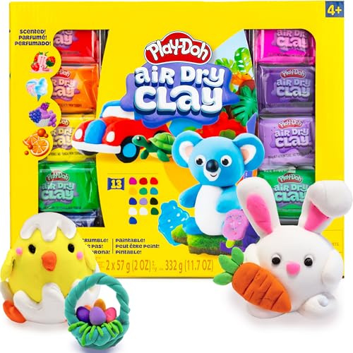 Play-Doh Air Dry Clay Variety Pack - 13 Colours with Sculpting Tools, Reusable Moulds, Wiggly Eyes & Project Guide - Lightweight Crumble-Free Air Dry Modelling Clay Set for Kids Ages 4+