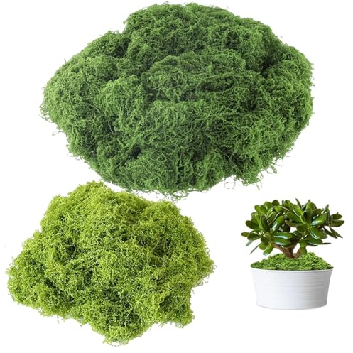Eymobad Musgo artificial para manualidades, 150 g, musgo artificial, decoración de plantas de interior, modelo verde oscuro, 100 g + verde claro 50 g, para decoración de imágenes de musgo o para