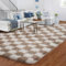 BYBSRLL Kariert Wohnzimmer Teppiche, 180x270cm Braun und Weiß Weich Schlafzimmer Teppich Groß Mädchen Jungen Jugend Kinderzimmer, Hochflor Flauschiger Langflor Läufer Bettvorleger