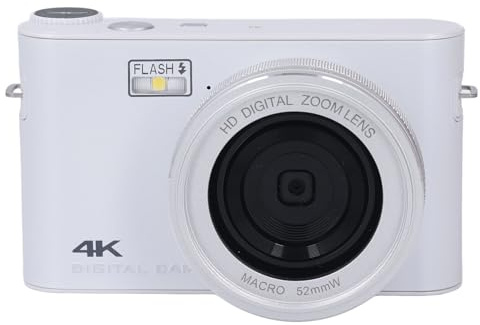 Kompaktkamera, Digitalkamera 18x Digital Zoom 4K 64MP HD med 1/4 Skruvhål för Resor (Vit)