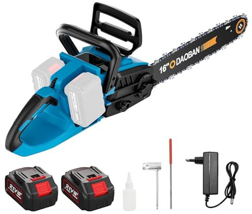 Tronçonneuse sur Batterie 6000mAh, 16 Pouces Tronçonneuse Électrique sans Fil avec 2 Batteries 3.0 Ah, Huileur Automatique, Lubrification Automatique,1500W Tronçonneuse,pour Jardin, 1 Chaînes