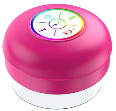 Luobannm Waterproof Bluetooth Speaker LED Colorful Luminous Small Speaker Large Suction Cup for Bathroom & Outdoor Use Rose Red
