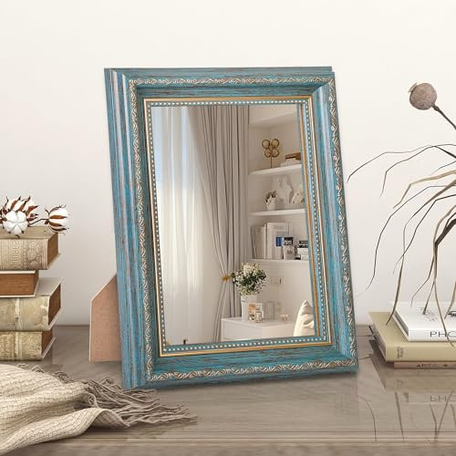 HLFMVWE Specchio da scrivania in legno per trucco, specchio da toeletta rustico rettangolare con cornice per caffè, piccoli specchi da tavolo, per ufficio, camera da letto, bagno, soggiorno, 20 x 25