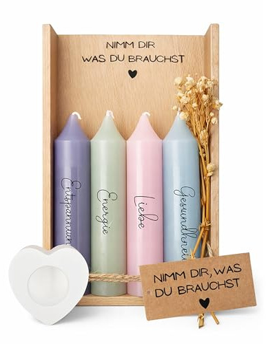 FloraVigo Nimm dir was du brauchst, Dekoratives Kerzenständer-Set, Handgefertigt | Perfekte Geschenkidee zum - Geburtstag, für Frauen, Freundin & Schwester (Grau, Rosa, Grün, Blau)
