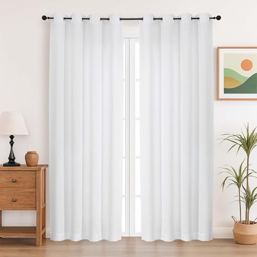 Simplebrand Weiß Gardinen Wohnzimmer Modern Vorhänge mit Ösen Vorhang Weiß Gardine Schlafzimmer 200 cm Lang Fertiggardinen Ösenschal 140 cm Breit für Gardinenstange Sheer Curtains & Drapes,2er Set