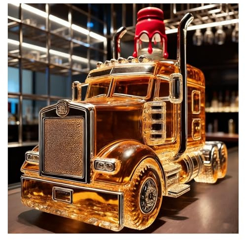 300 ml vinkaraff whiskykaraff staty – 3D-whiskyflaska i lastbilsform, whiskykaraff i bilform, glasflaskor med lås, dekorativ fickplunta som present (#4)