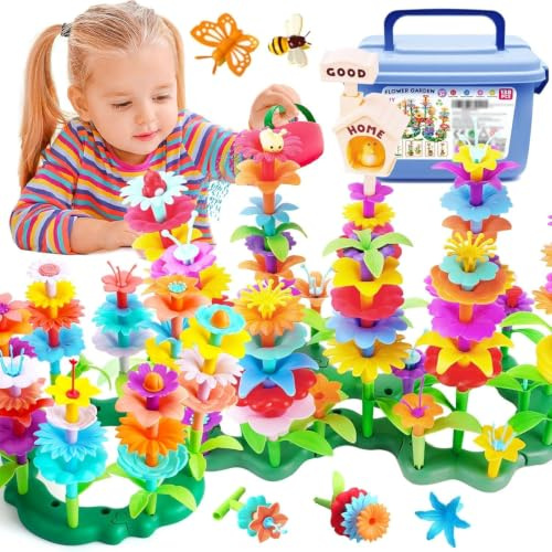FunzBo Juego de Flores para Armar para Niños de 2 a 8 Años, 138 Piezas Set de Manualidades Creativas, Material Seguro, Juguete DIY Jardín, Regalo de Cumpleaños para Niñas y Niños