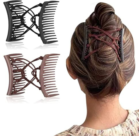 XENQITO 2 Pcs Magic Hair Comb, Mágicas Pinza de Pelo Peine, Peinetas Elásticas de Pelo, Pinza Doble para Peineta, Magic Pinza para Peine para Mujer Moda Mágica Peine para el Cabello Mágico(Multicolor)