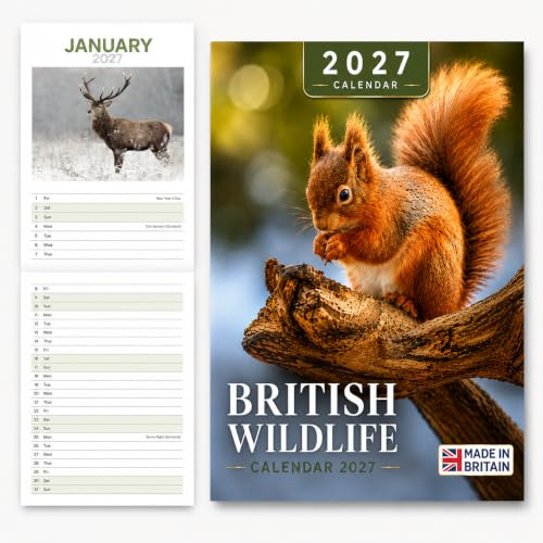 Calendar 2027 – Slimline British Wildlife Wall Calendar | Slim Calendar 2027 with UK Wildlife – Long Thin Wall Calendar for Home & Kitchen