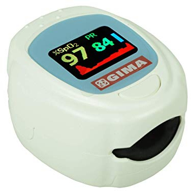 GIMA OXY-PED PULSOXIMETER, Tragbares und professionelles Fingerpulsoximeter (Ø 8-16 mm), erfasst die Sauerstoffsättigung, den Herzfrequenz und die Blutperfusion, Akkumulatoren+USB-Ladegerät, Visuelle und akustische Alarme, LCD-Bildschirm
