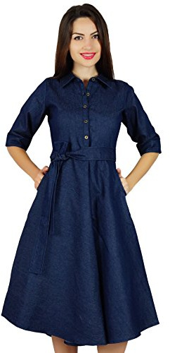 Bimba Womens Blue Denim Chambray Casual Shift Dress Summer Dresses