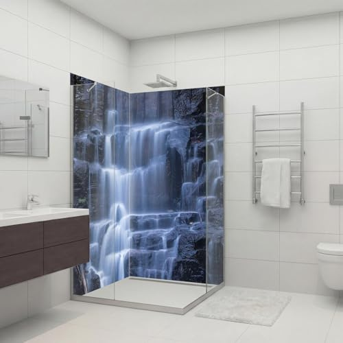 Dedeco 2 Panneaux Muraux de Douche d’Angle 90x200 cm, Cascade V17, Revêtement Mural Étanche Salle de Bain, Aluminium Composite 3 mm, Finition UV Brillante, Alternative au Carrelage