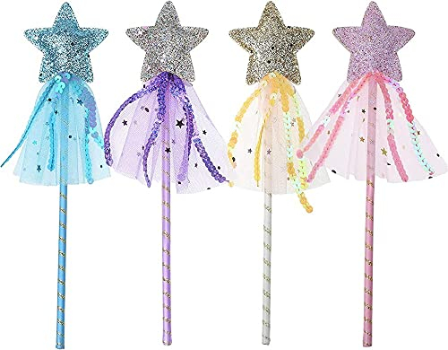 BLMHTWO 4 Stücke Zauberstab Kinder, Prinzessinnen Zauberstab Stern Zauberstab Fee Stäbe für Mädchen Kinder Engel Zauberstab für Party Cosplay Kostüm Geburtstag Party Cosplay Halloween Weihnachten