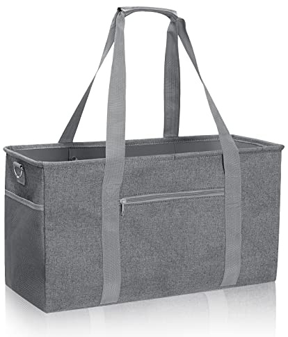 GARPROVM Extra Large Grocery Tote Bag, 42L Reusable Grocery Bags, Foldable Shopping Bag Beach Bag Shopping Basket Utility Tote with Metal Frame Removable Shoulder Strap Bottom, 22x9.8x11.8
