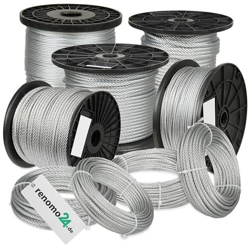 Renomo24 - Drahtseil 50m, 3mm Ø, Konstruktion 6x7 - Stahlseil verzinkt
